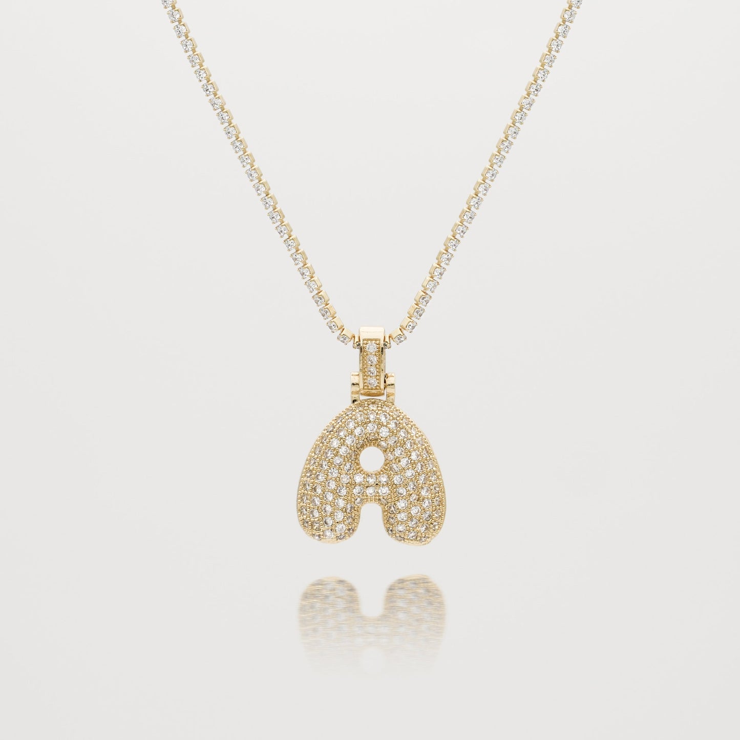 Pave Bubble Letter Initial Necklace