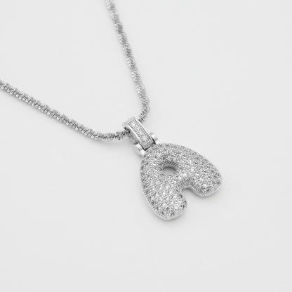 Pave Bubble Letter Initial Necklace