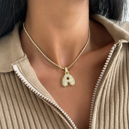 Pave Bubble Letter Initial Necklace