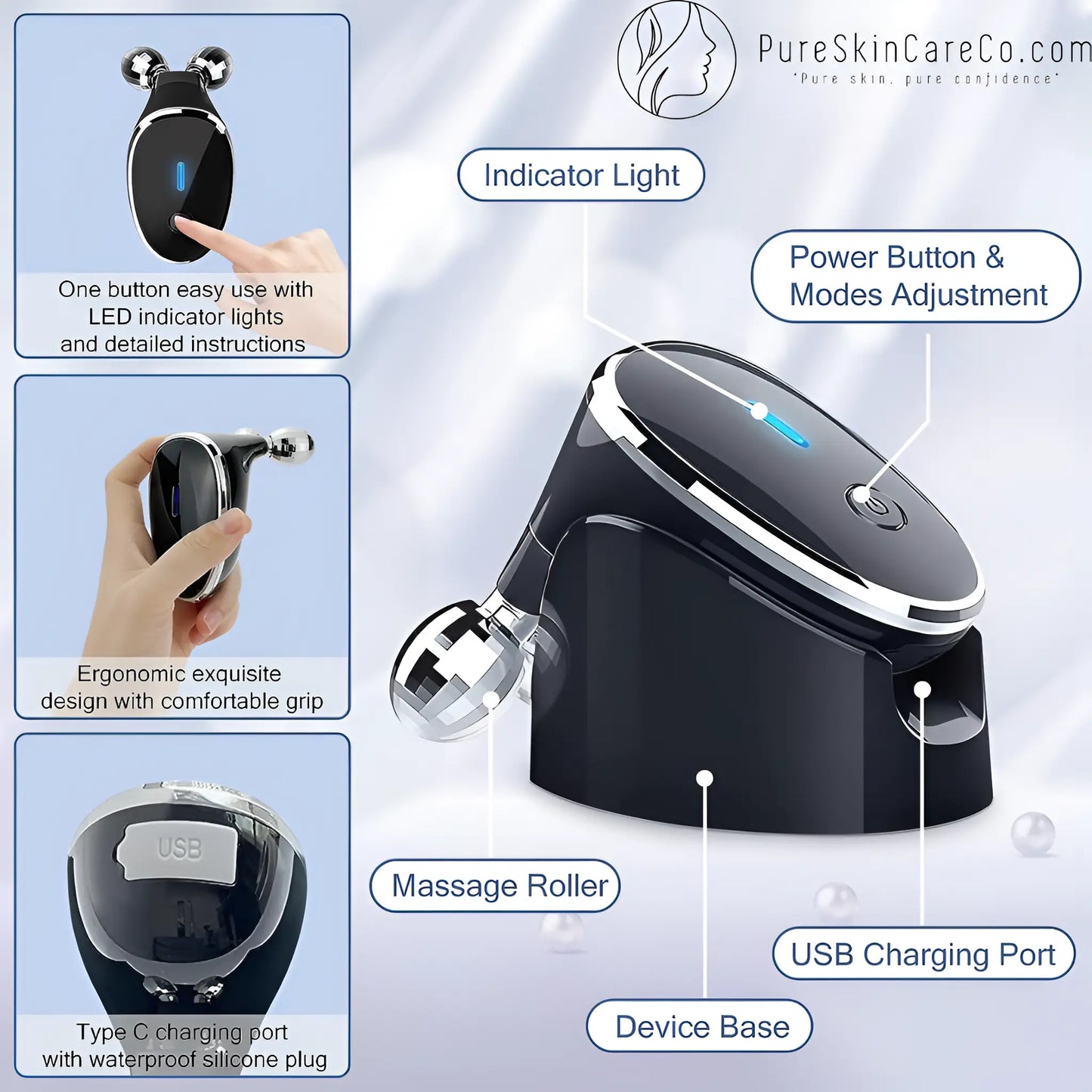 Microcurrent Face Massager Roller - Skin Tightening & Rejuvenation Tool