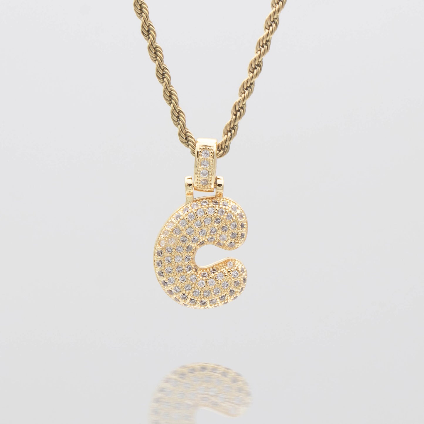 Pave Bubble Letter Initial Necklace