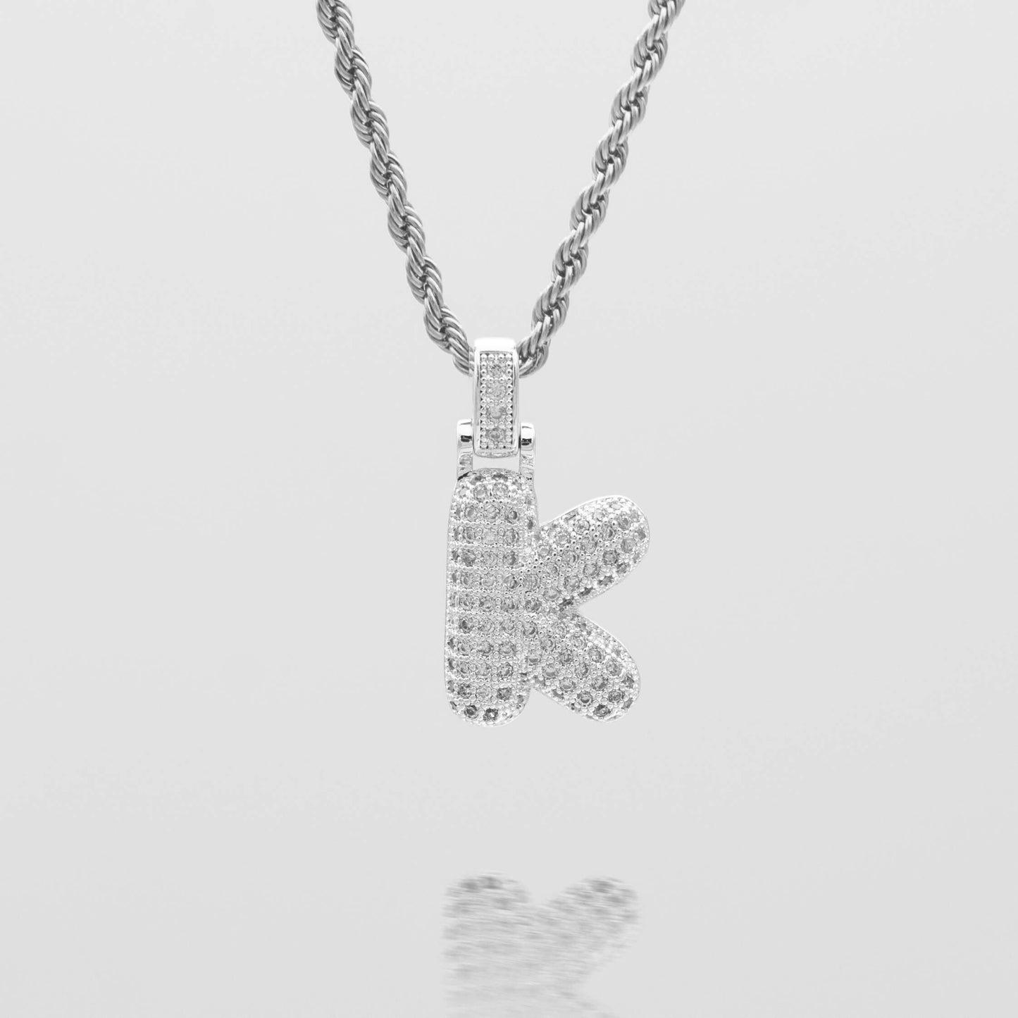Pave Bubble Letter Initial Necklace