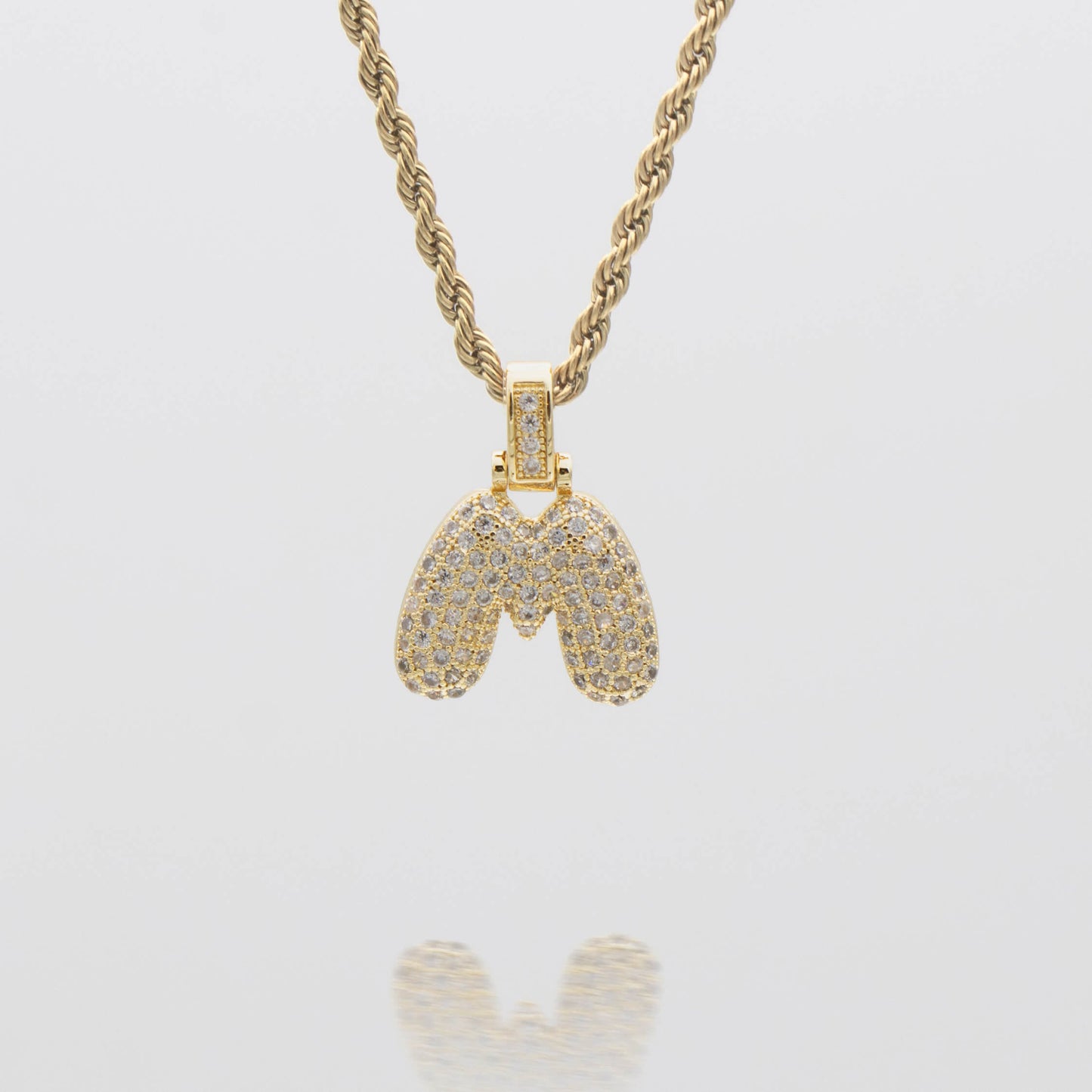 Pave Bubble Letter Initial Necklace