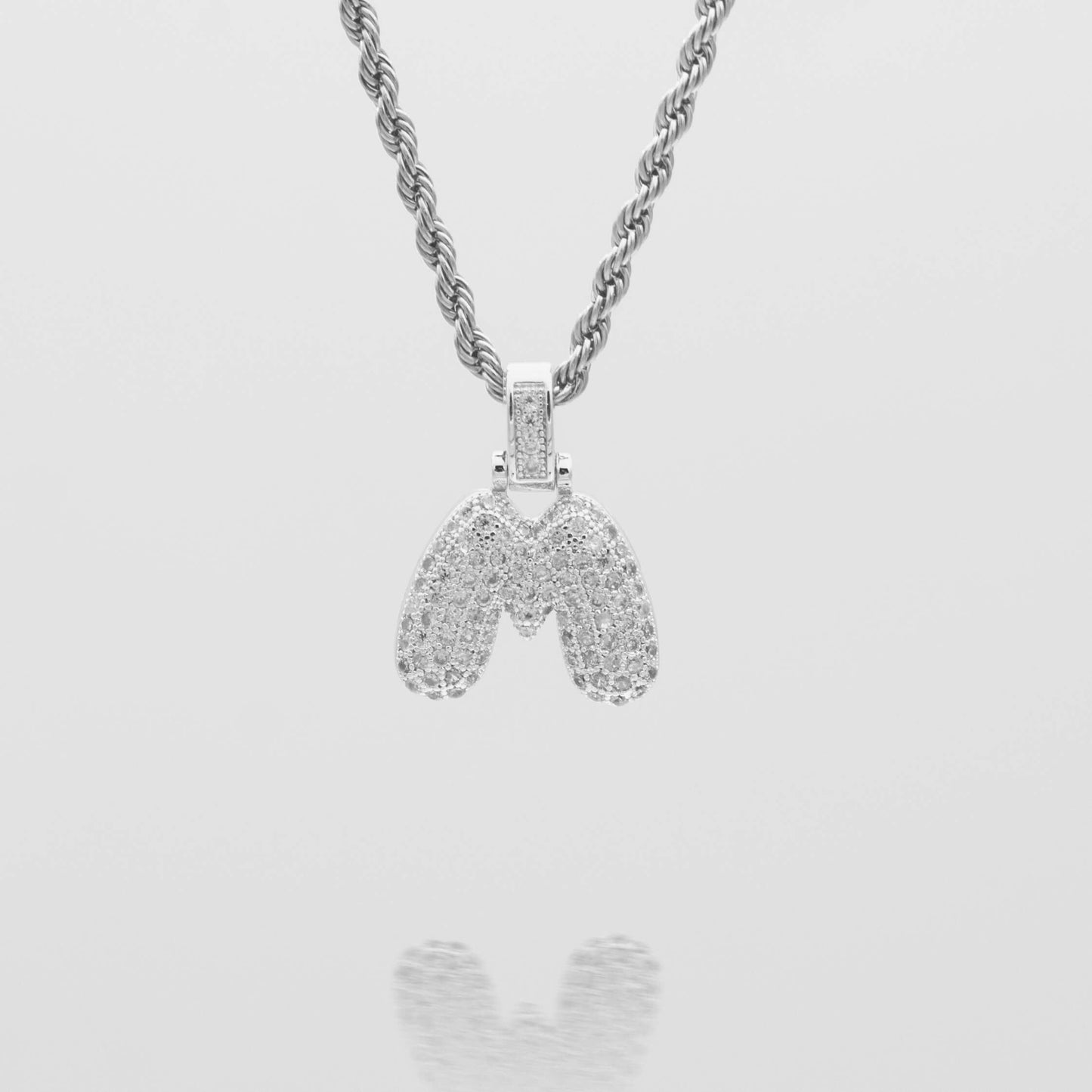 Pave Bubble Letter Initial Necklace