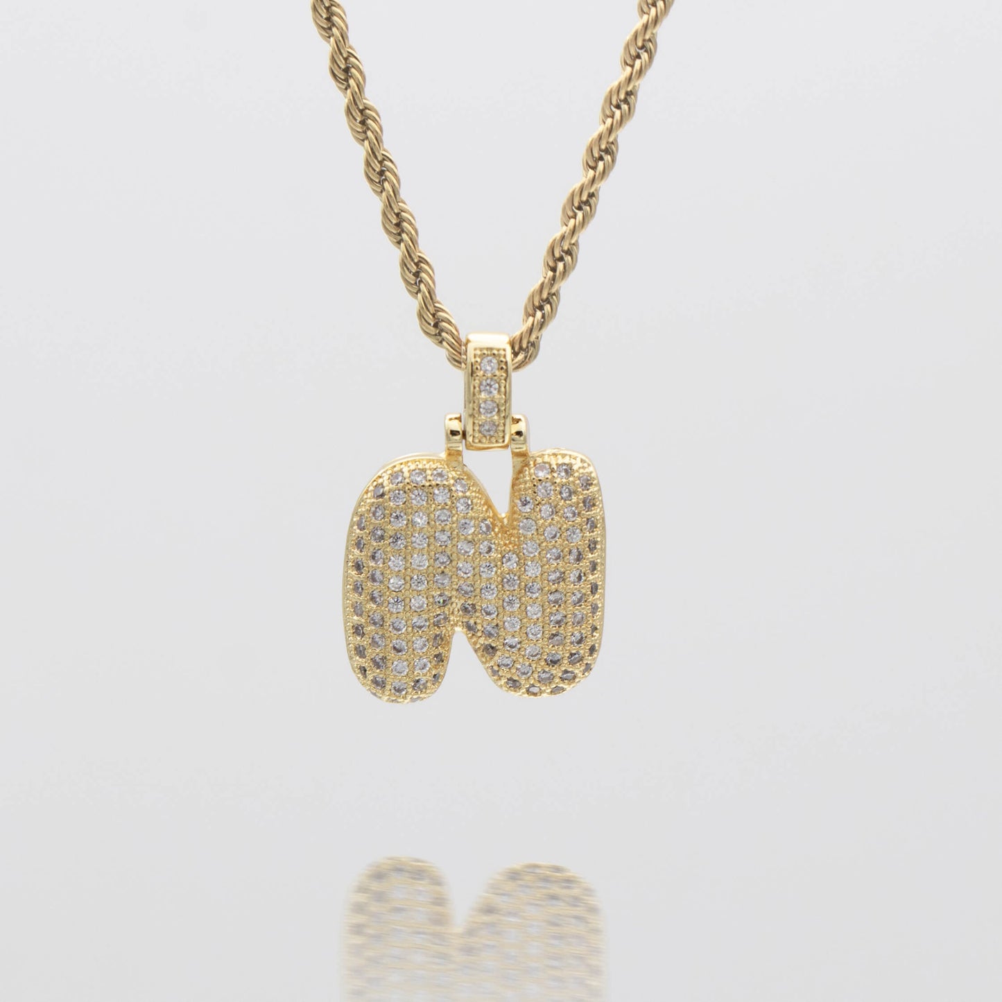 Pave Bubble Letter Initial Necklace