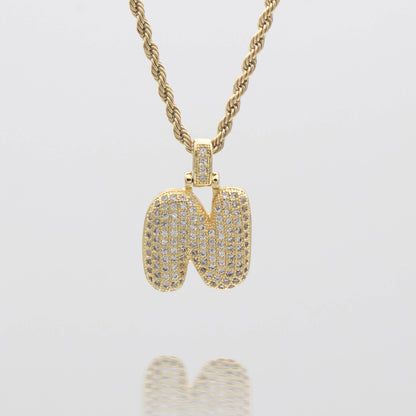 Pave Bubble Letter Initial Necklace