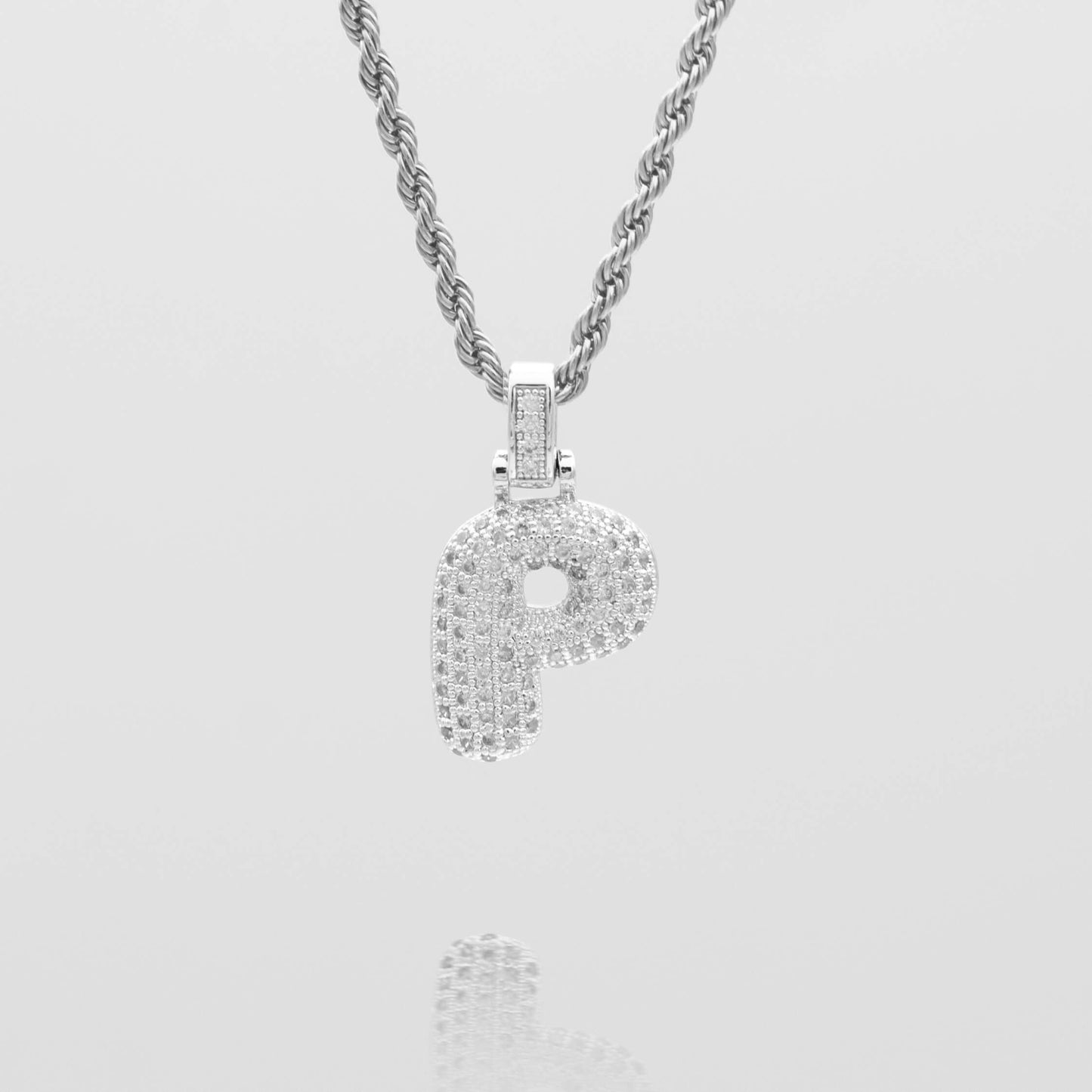 Pave Bubble Letter Initial Necklace