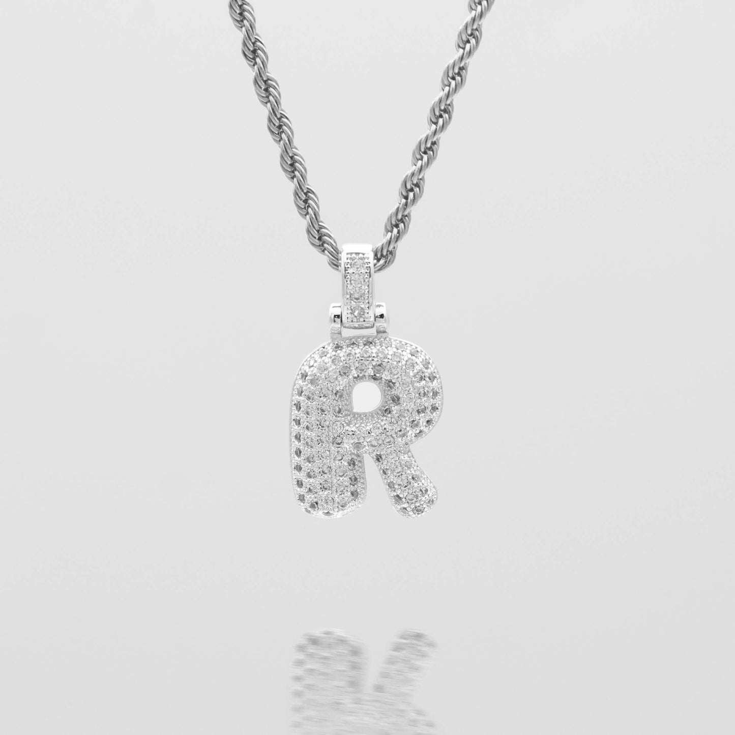 Pave Bubble Letter Initial Necklace