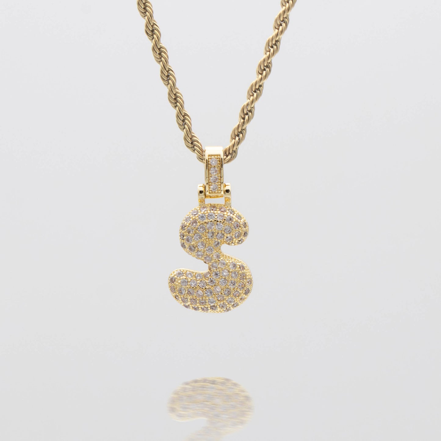 Pave Bubble Letter Initial Necklace