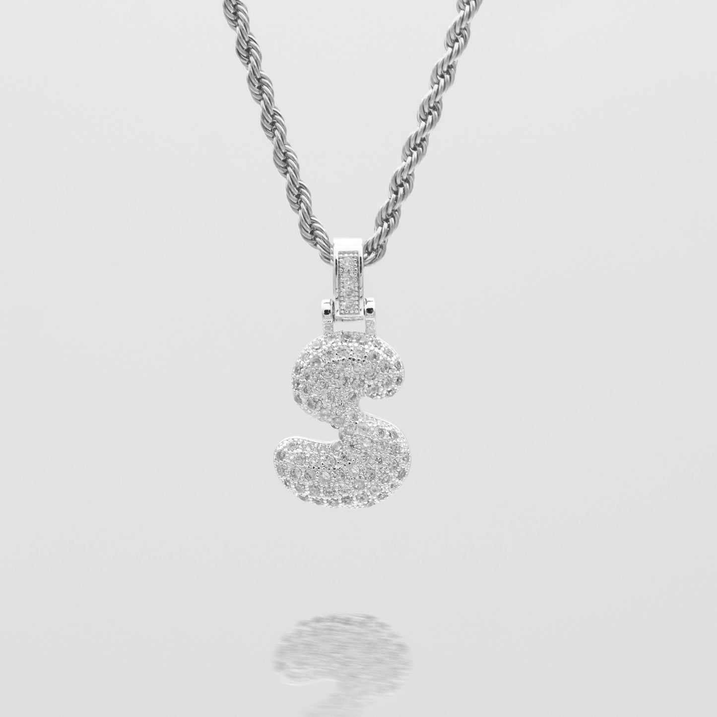 Pave Bubble Letter Initial Necklace