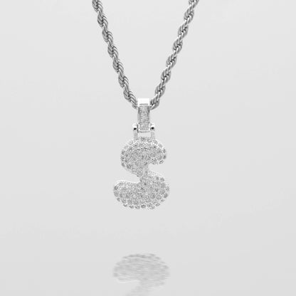 Pave Bubble Letter Initial Necklace