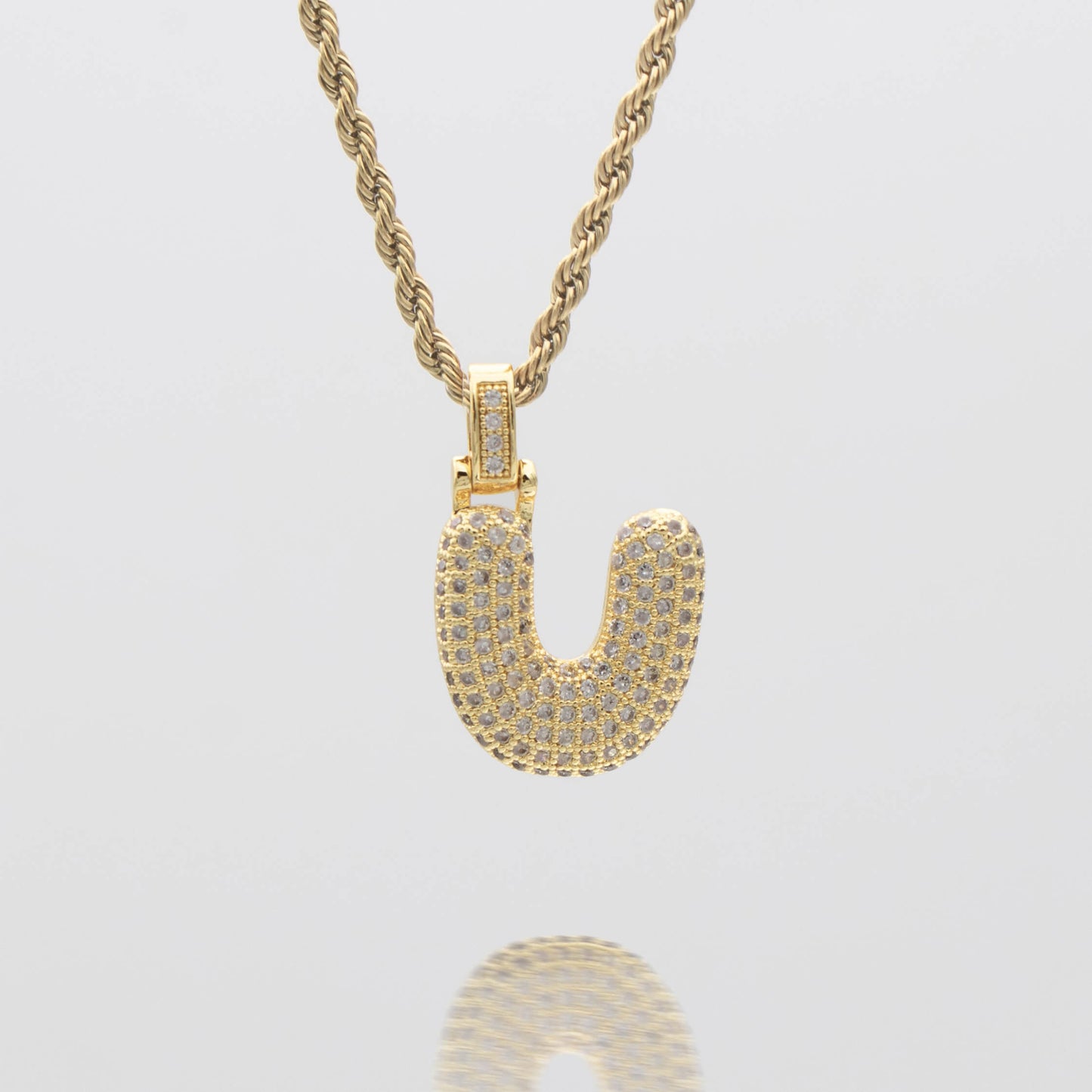 Pave Bubble Letter Initial Necklace