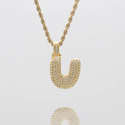 Pave Bubble Letter Initial Necklace