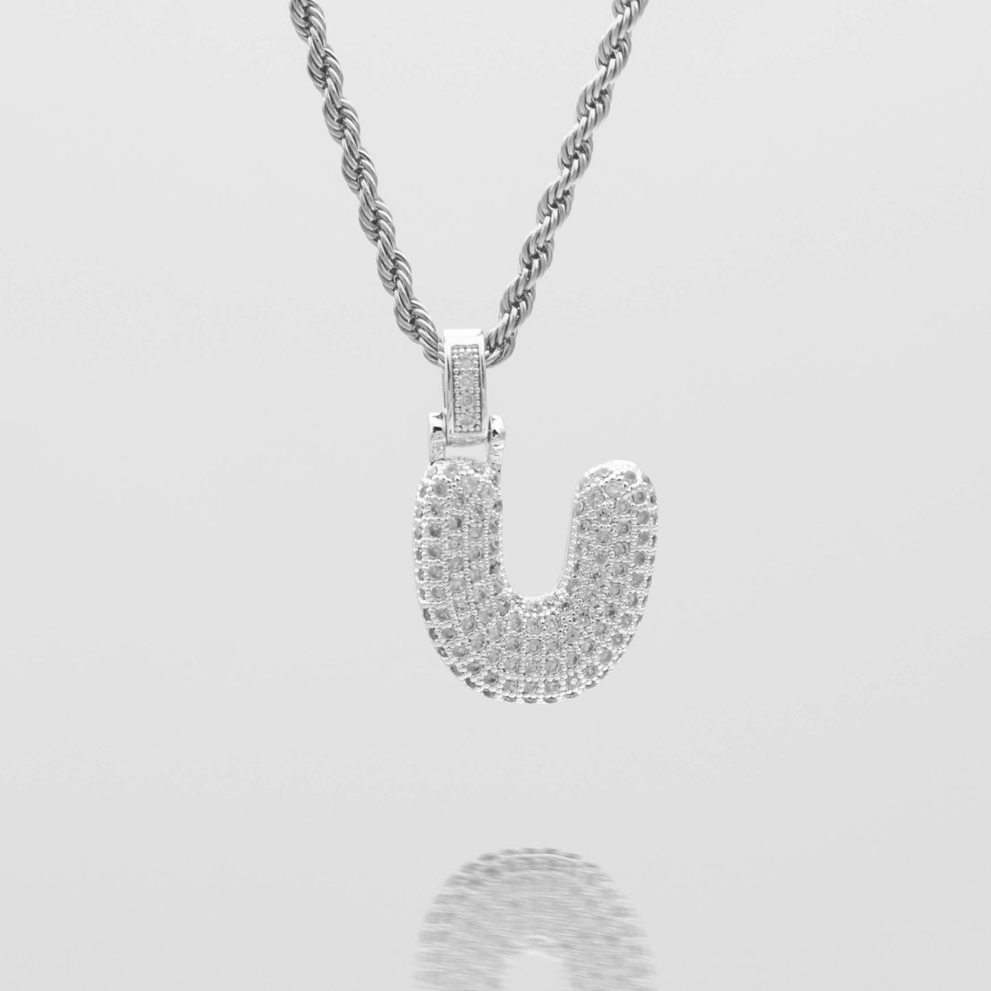 Pave Bubble Letter Initial Necklace