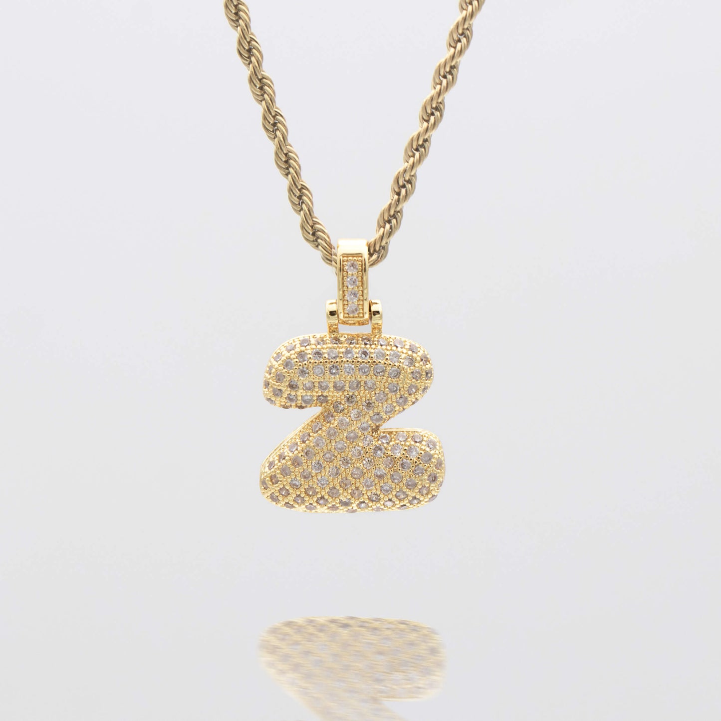 Pave Bubble Letter Initial Necklace