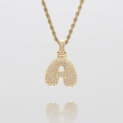 Pave Bubble Letter Initial Necklace