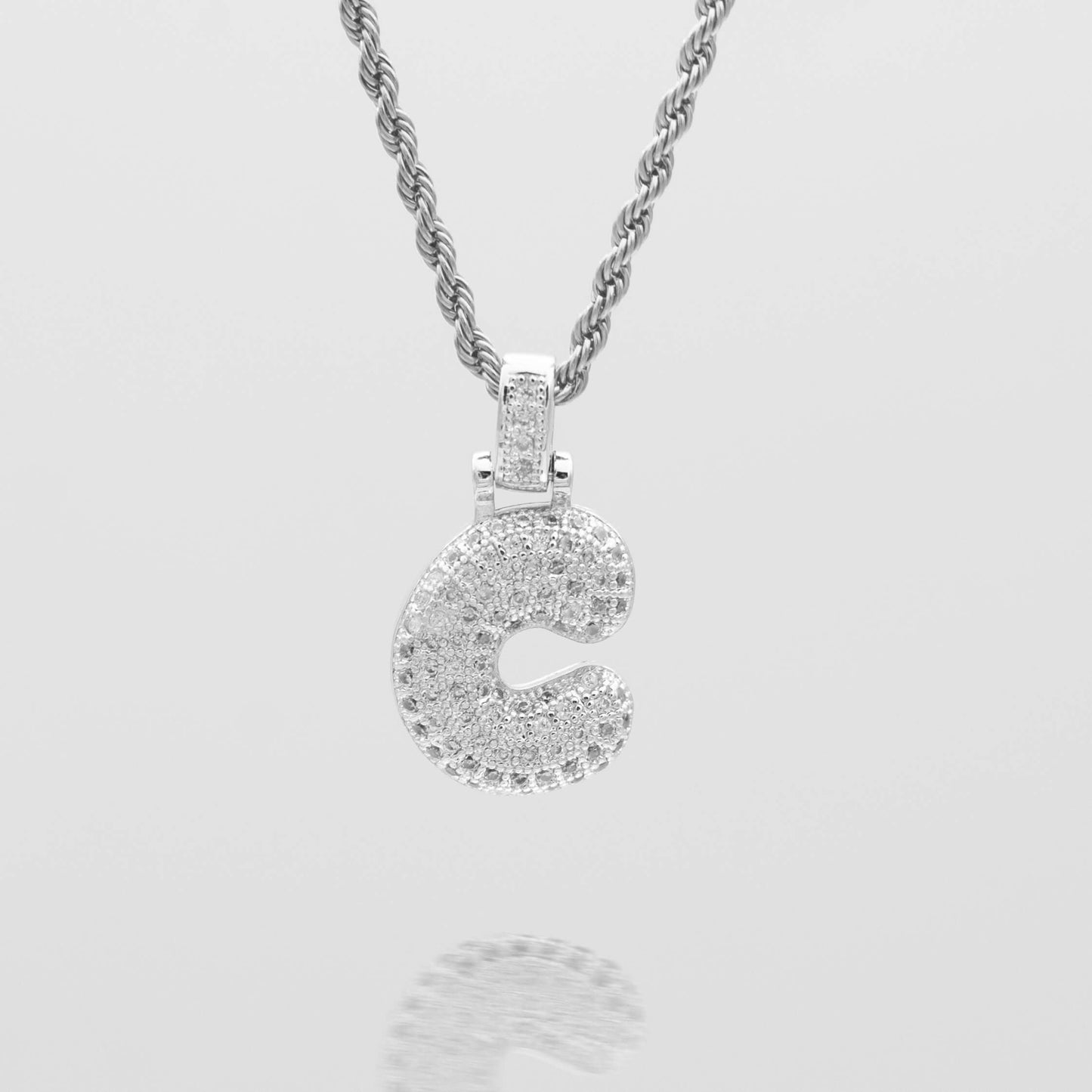 Pave Bubble Letter Initial Necklace