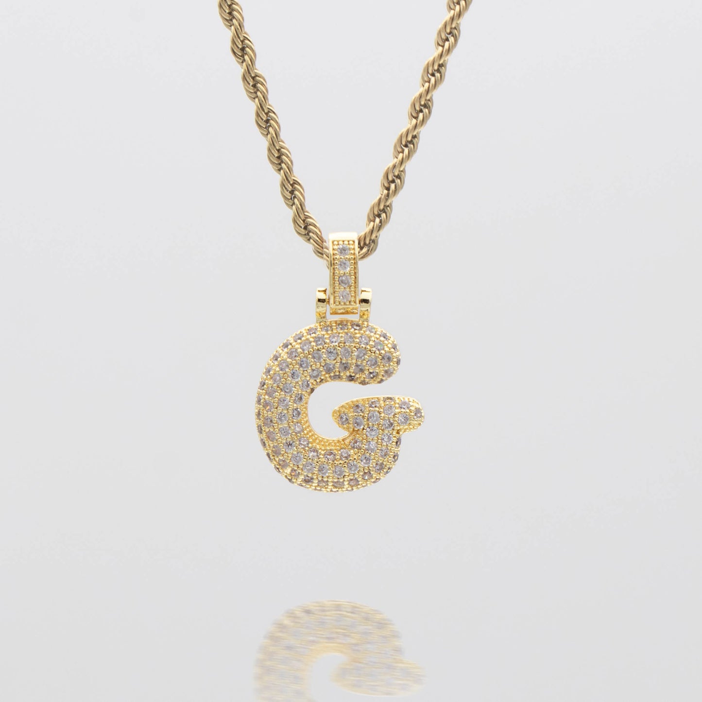 Pave Bubble Letter Initial Necklace