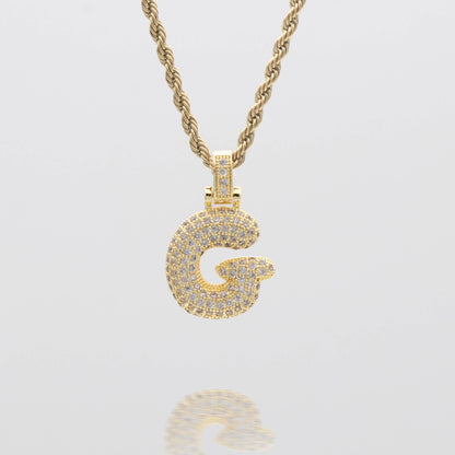 Pave Bubble Letter Initial Necklace