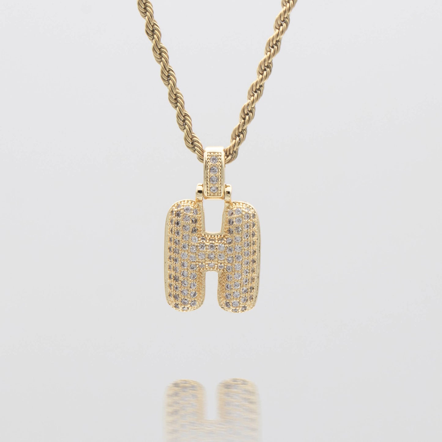 Pave Bubble Letter Initial Necklace