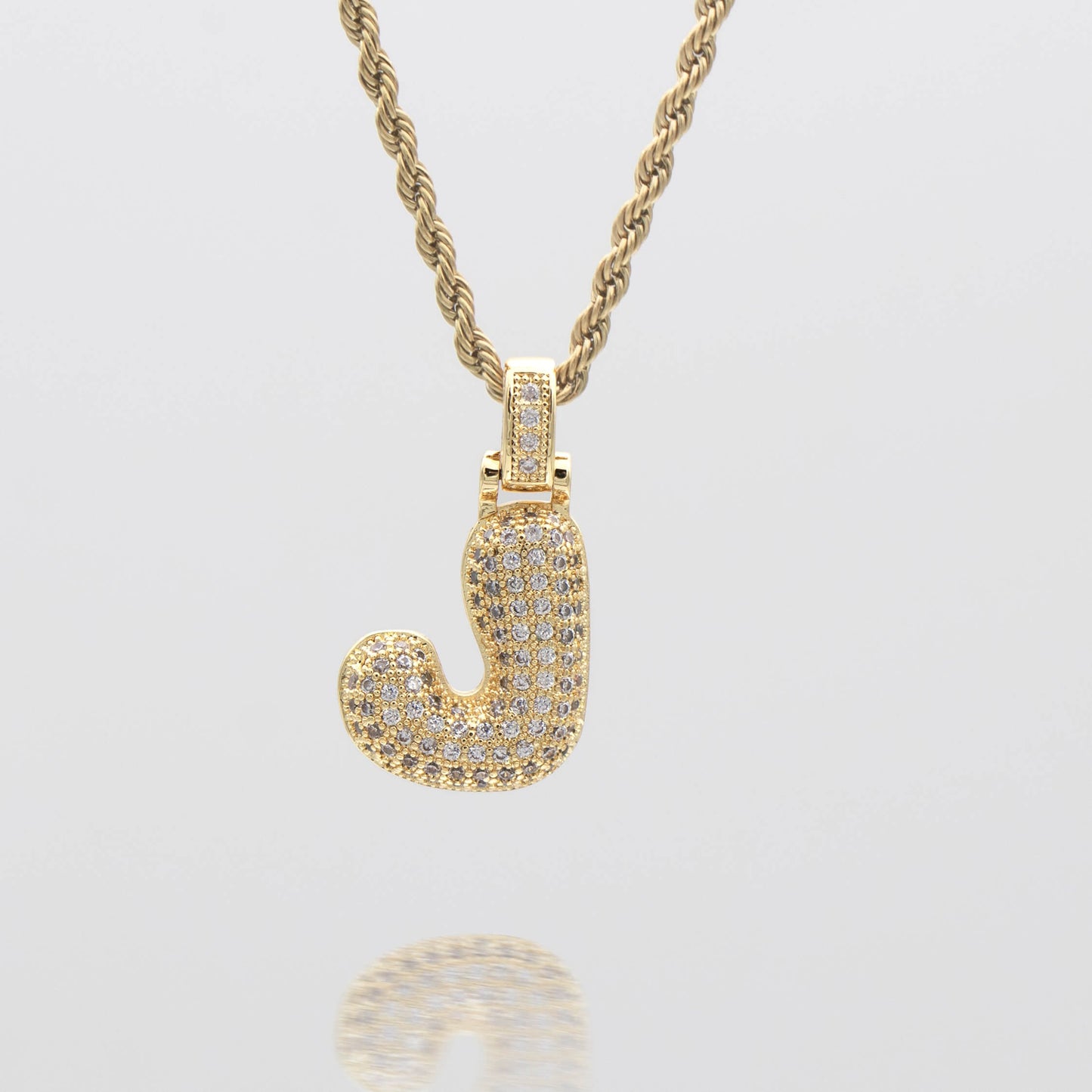 Pave Bubble Letter Initial Necklace