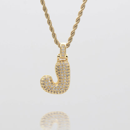 Pave Bubble Letter Initial Necklace